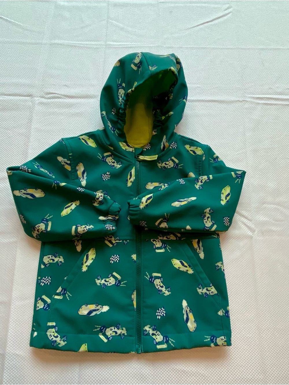 Cat & Jack Teal Hooded Jacket with Yellow Race Car Print 4T